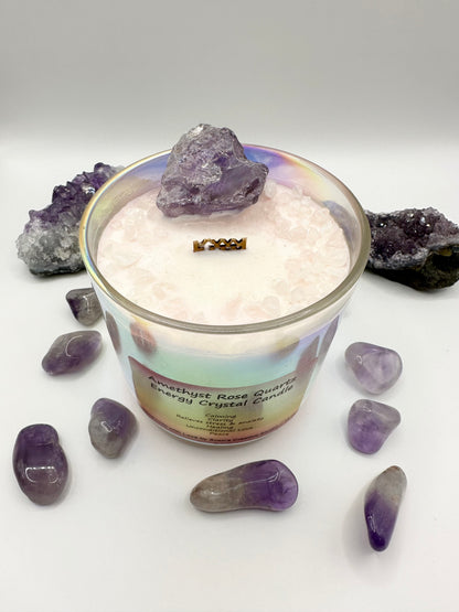 Amethyst Rose Quartz Energy Crystal Candle