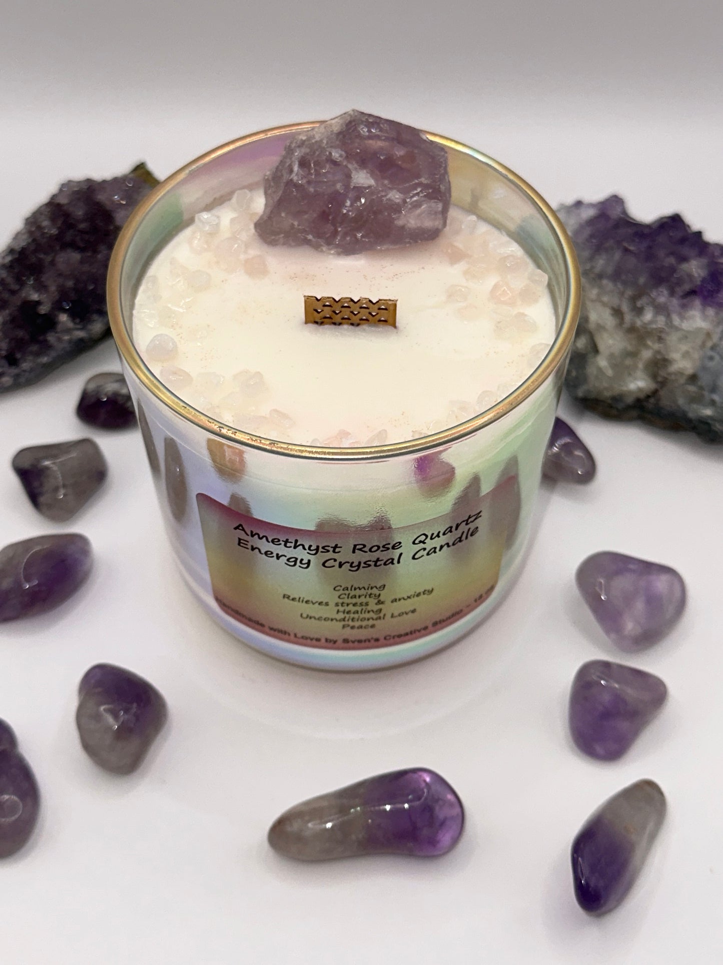 Amethyst Rose Quartz Energy Crystal Candle