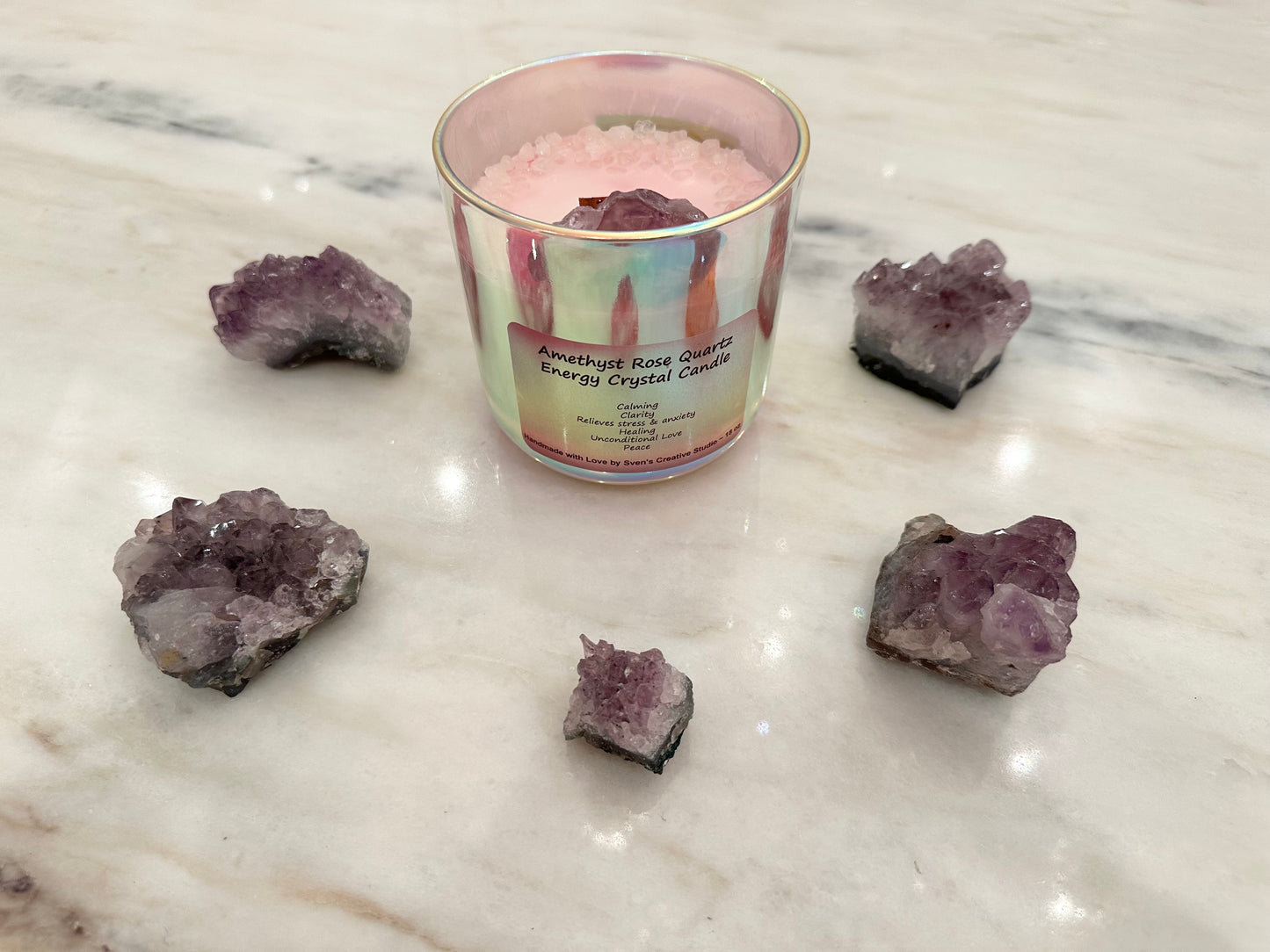 Amethyst Rose Quartz Energy Crystal Candle