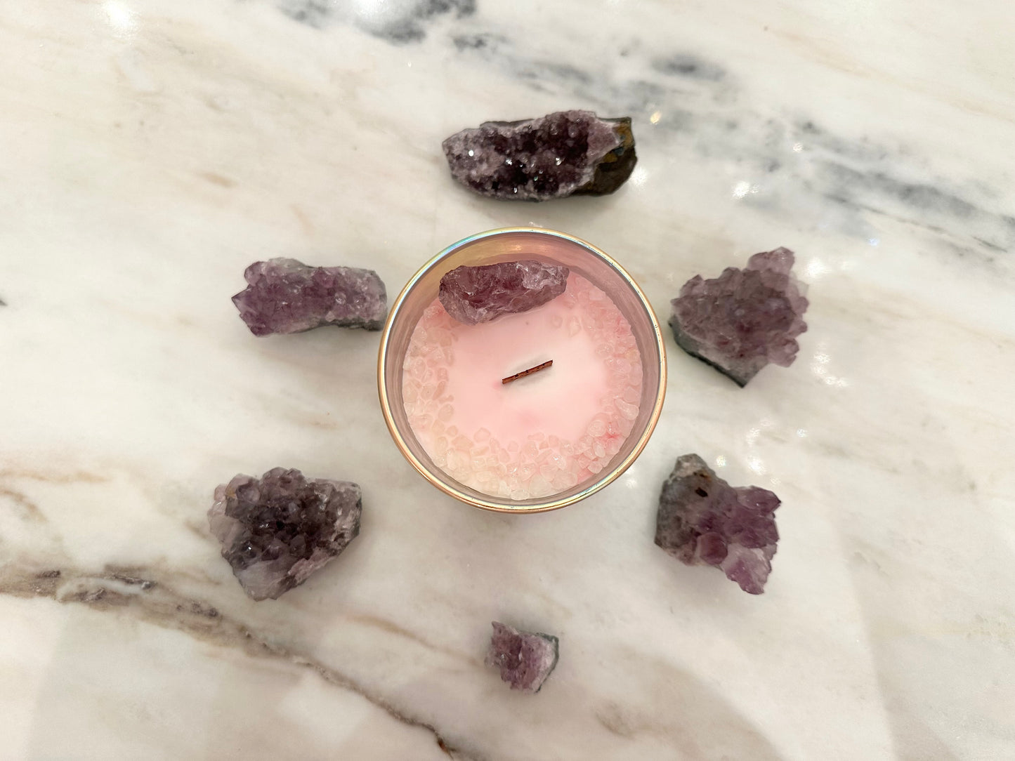 Amethyst Rose Quartz Energy Crystal Candle