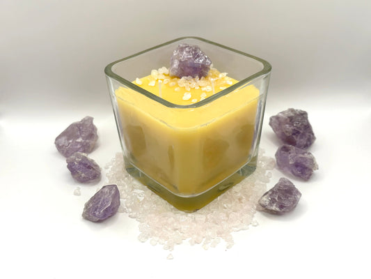 Amethyst Rose Quartz Energy Crystal Beeswax Container Candle